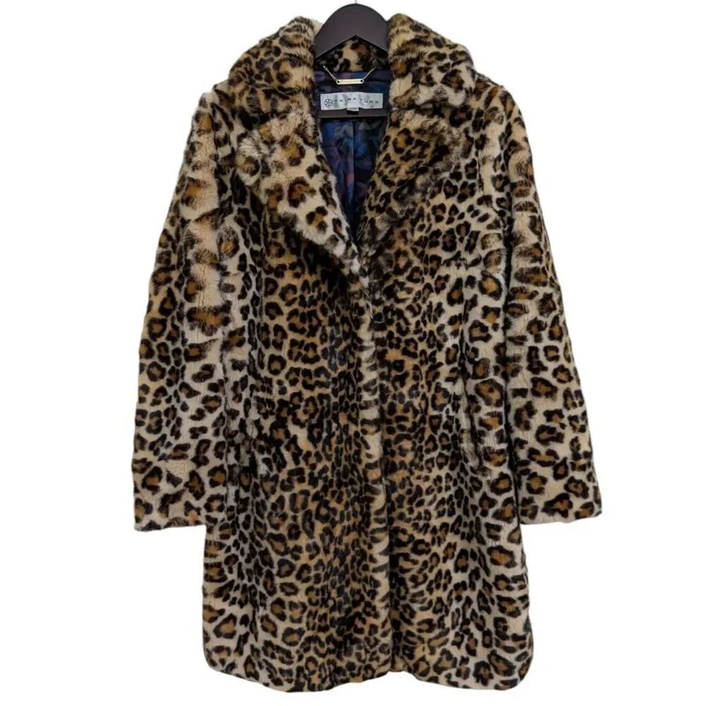 Trina Turk Leopard Print Faux Fur Coat Jacket Small S/P Modacrylic Blend